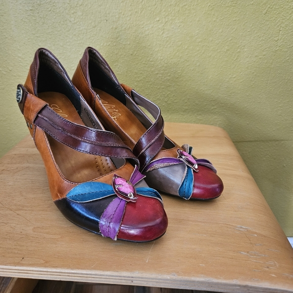 Chic Multicolor Leather Heels Elite By Corky's Size 6 - Picture 1 of 5